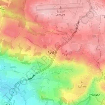 Mapa topográfico Redhill, altitude, relevo