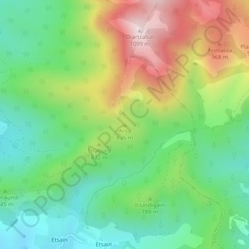 Mapa topográfico Arsu, altitude, relevo