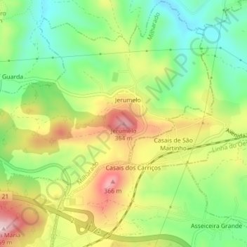 Mapa topográfico Jerumelo, altitude, relevo