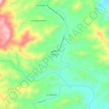 Mapa topográfico El Pocico, altitude, relevo