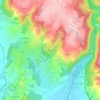 Mapa topográfico Colombeix, altitude, relevo