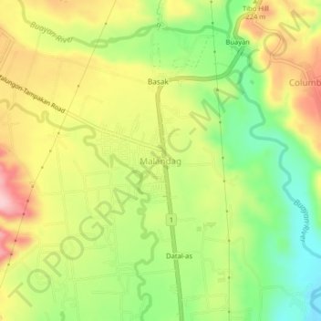 Mapa topográfico Malandag, altitude, relevo