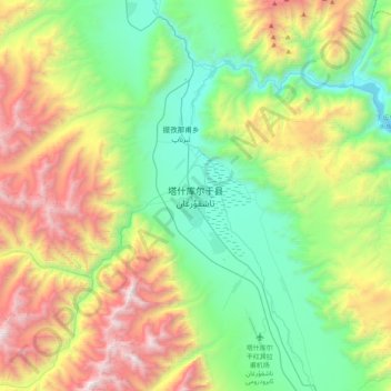 Mapa topográfico 塔什库尔干县, altitude, relevo