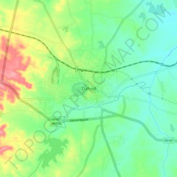 Mapa topográfico Dahod, altitude, relevo