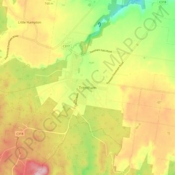 Mapa topográfico Trentham, altitude, relevo