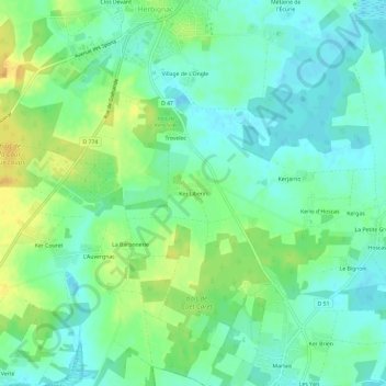 Mapa topográfico Ker Liberin, altitude, relevo