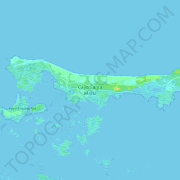 Mapa topográfico Cayo Santa María, altitude, relevo