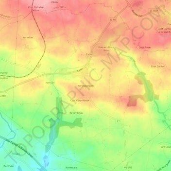 Mapa topográfico Kerangargam, altitude, relevo