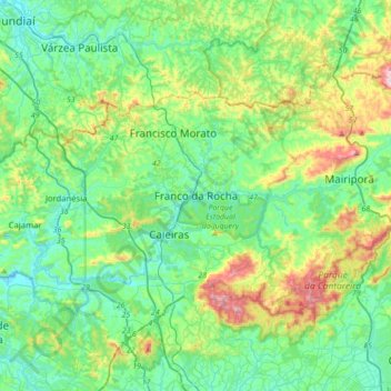 Mapa topográfico Franco da Rocha, altitude, relevo