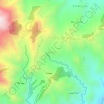 Mapa topográfico Bucari, altitude, relevo
