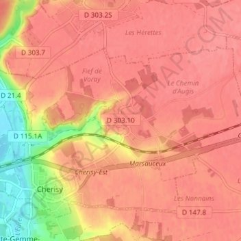 Mapa topográfico Raville, altitude, relevo
