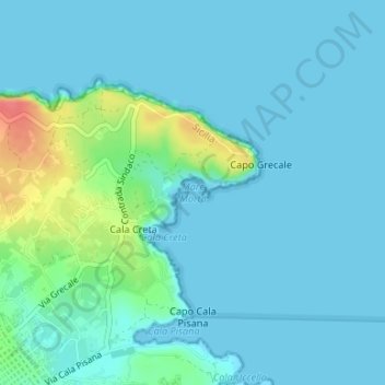 Mapa topográfico Mare Morto, altitude, relevo