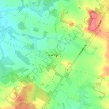 Mapa topográfico Grønbjerg, altitude, relevo