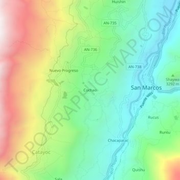 Mapa topográfico Cochao, altitude, relevo