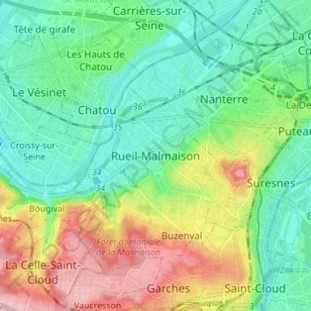Mapa topográfico Rueil-Malmaison, altitude, relevo