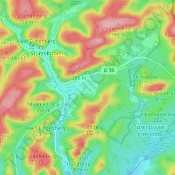 Mapa topográfico Hardt, altitude, relevo