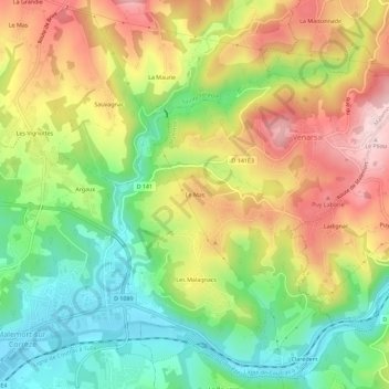 Mapa topográfico Le Mas, altitude, relevo