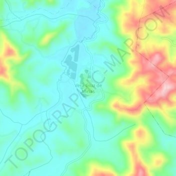 Mapa topográfico Vera Cruz de Minas, altitude, relevo