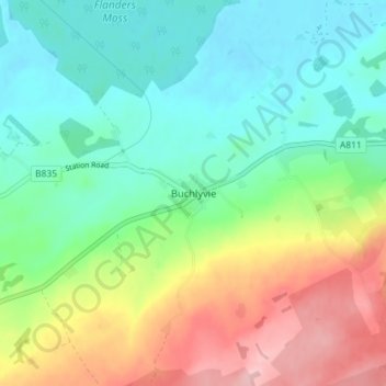 Mapa topográfico Buchlyvie, altitude, relevo