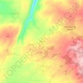 Mapa topográfico Tazem, altitude, relevo
