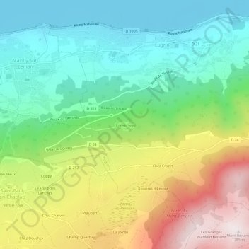 Mapa topográfico Lonvernay, altitude, relevo