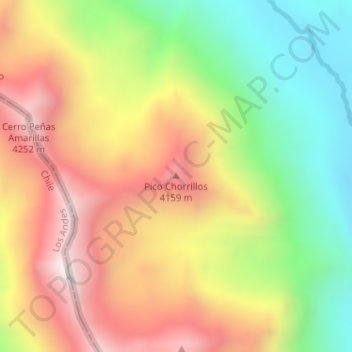 Mapa topográfico Pico Chorrillos, altitude, relevo
