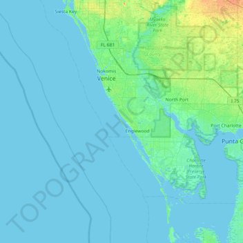 Mapa topográfico Manasota Key, altitude, relevo