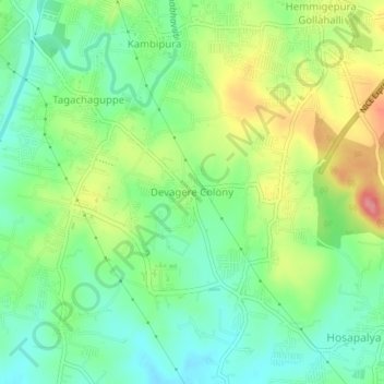 Mapa topográfico Devagere Colony, altitude, relevo