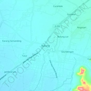 Mapa topográfico Balung, altitude, relevo