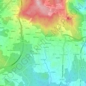 Mapa topográfico As Cruces, altitude, relevo