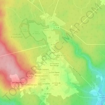 Mapa topográfico La Volée, altitude, relevo
