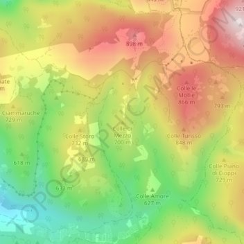 Mapa topográfico Colle di Mezzo, altitude, relevo
