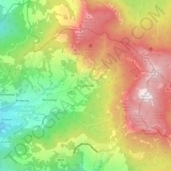 Mapa topográfico Rocca d'Aveto, altitude, relevo