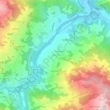 Mapa topográfico Saltino, altitude, relevo