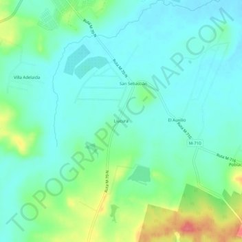 Mapa topográfico Liucura, altitude, relevo