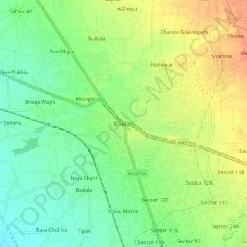 Mapa topográfico Kharar, altitude, relevo