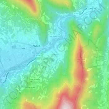 Mapa topográfico Les Rieux, altitude, relevo