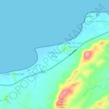 Mapa topográfico Salinas del Rey, altitude, relevo