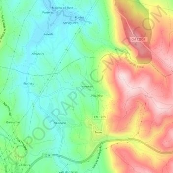 Mapa topográfico Torrinhas, altitude, relevo