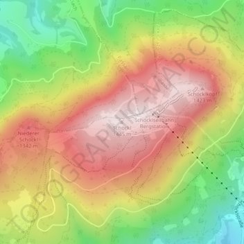 Mapa topográfico Schöckl, altitude, relevo