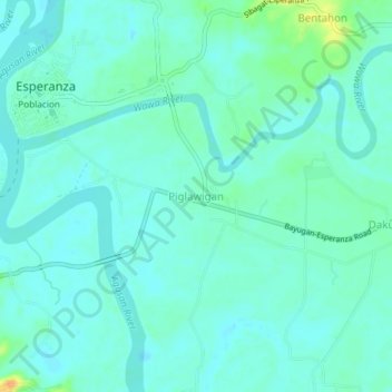 Mapa topográfico Piglawigan, altitude, relevo