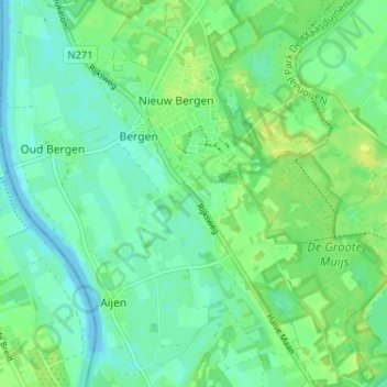 Mapa topográfico Bergsche Heide, altitude, relevo