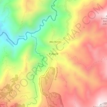 Mapa topográfico El Águila, altitude, relevo