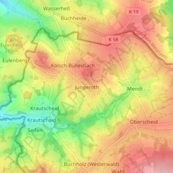 Mapa topográfico Jungeroth, altitude, relevo