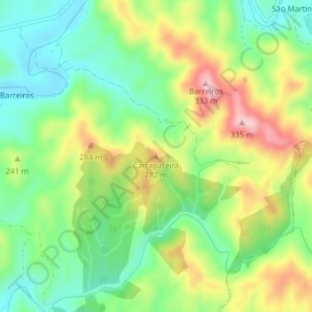 Mapa topográfico Carrapateira, altitude, relevo