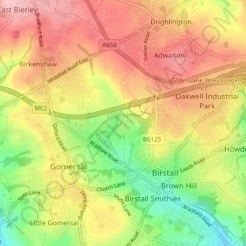 Mapa topográfico Oakwell, altitude, relevo