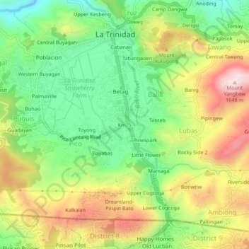 Mapa topográfico Km. 5, altitude, relevo