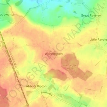 Mapa topográfico Wennington, altitude, relevo