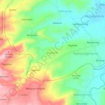 Mapa topográfico Ngablak, altitude, relevo