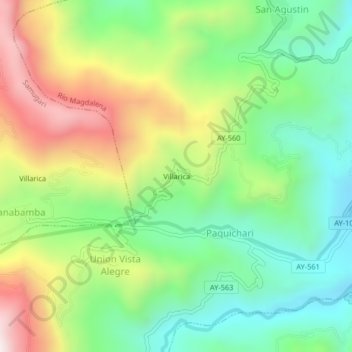 Mapa topográfico Villarica, altitude, relevo